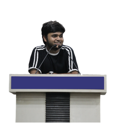 Teerath Agrawal at podium