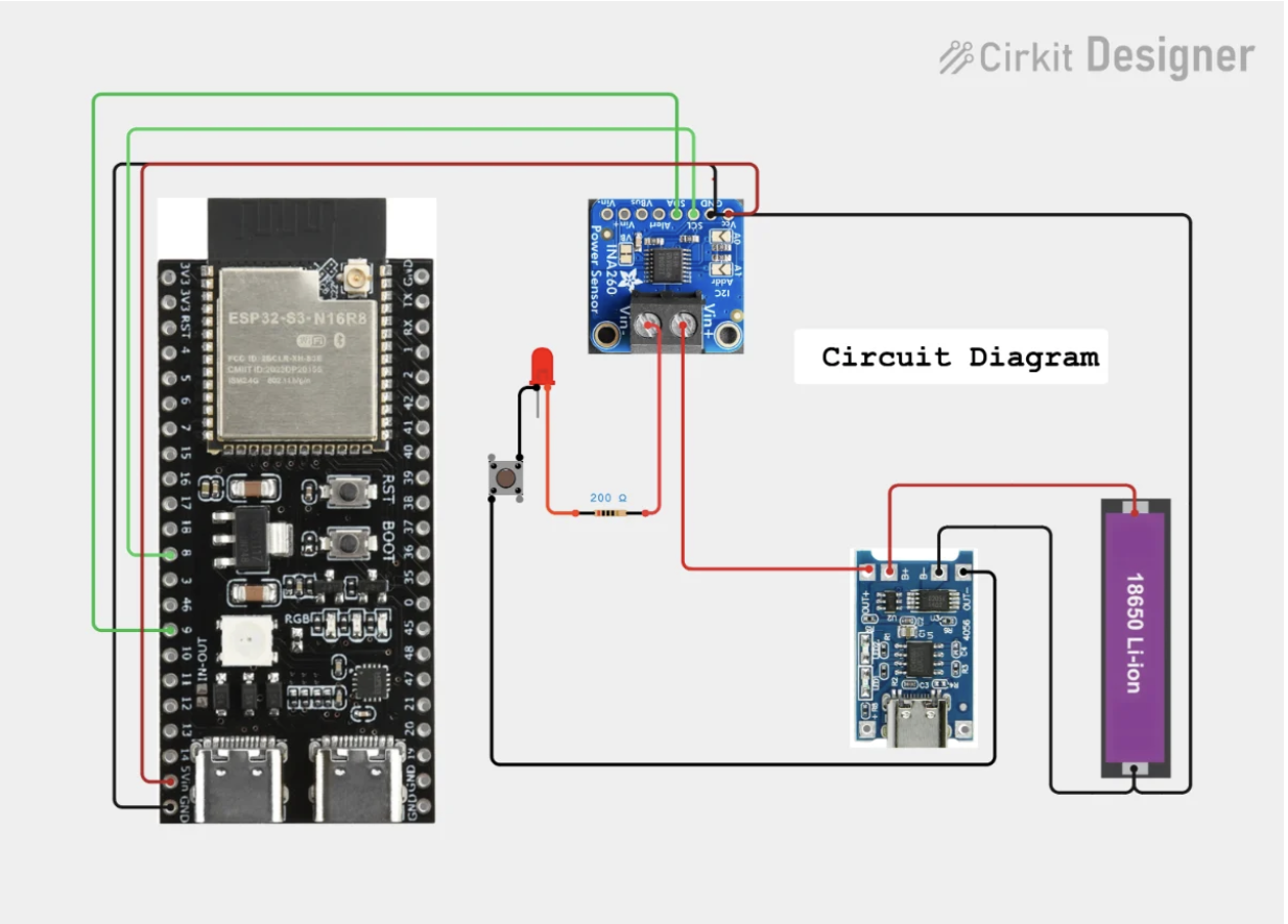 BMS hardware prototype on breadboard with ESP32-C6, INA260, 18650 cell, TP4056 charger