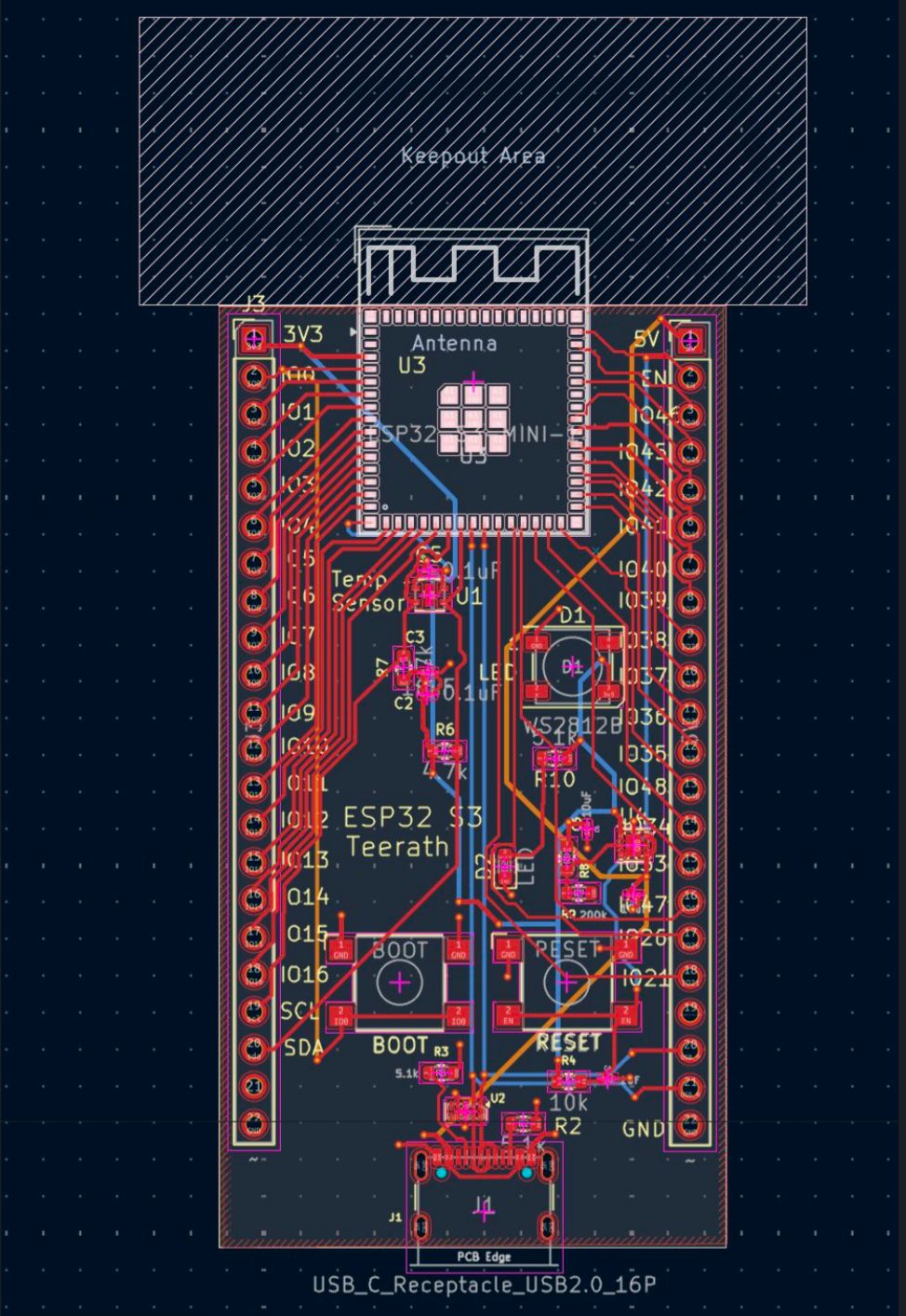 ESP32-S3 dev board 3D render